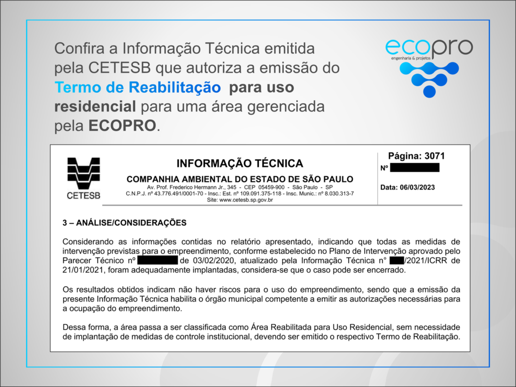 Informação Técnica CETESB - Termo de Reabilitação