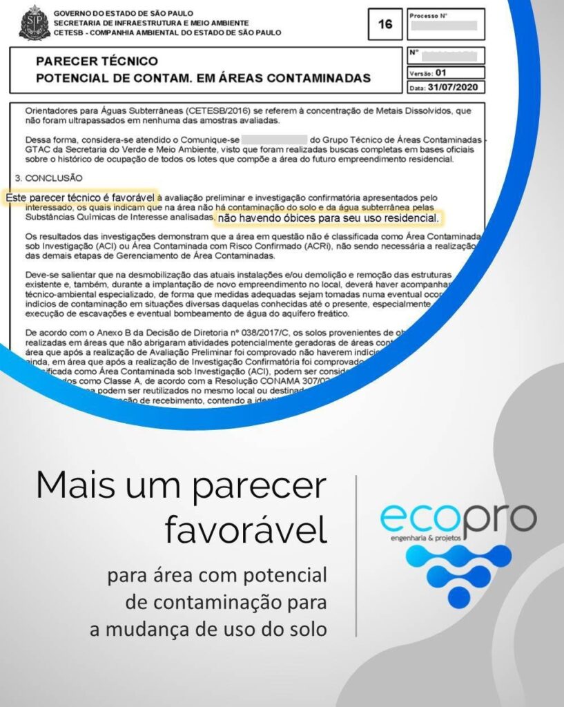 Parecer Tecnico Potencial de Contam. em Areas Contaminadas
