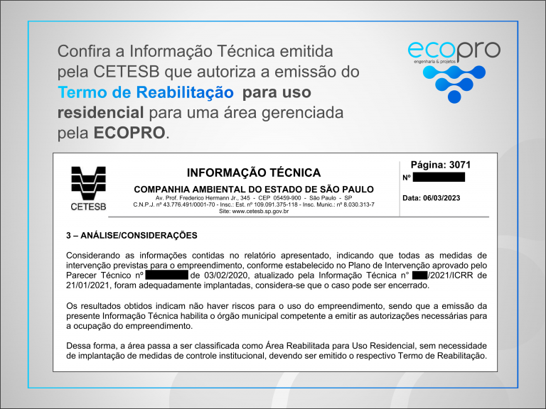 Informação Técnica CETESB - Termo de Reabilitação