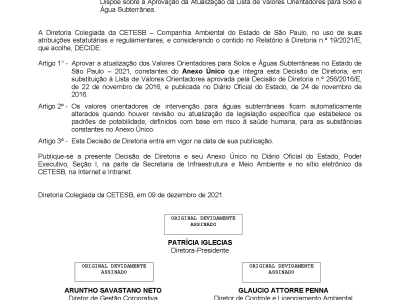 DECISÃO DE DIRETORIA N.º 125/2021/E, DE 09 DE DEZEMBRO DE 2021